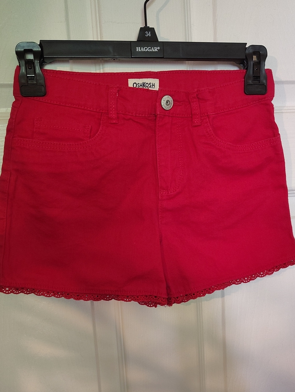 OshKosh B'gosh Girl's Red Lace-Hem Denim Shorts